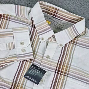 Eddie Bauer Shirt Mens XL Tall GoldOak Plaid Long Sleeve MT On The Go Poplin